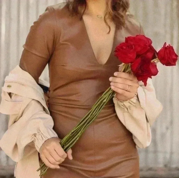 ZARA faux leather short dress Size XS Brown Fall Dress - Picture 4 of 5